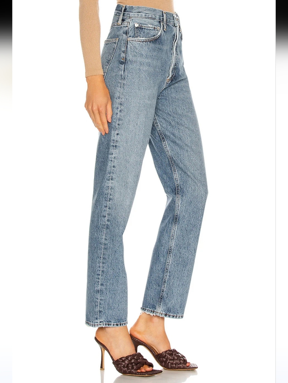 Agolde Classic  High Wasted Straight Leg Jeans in Light Blue Denim - Picture 3 of 7
